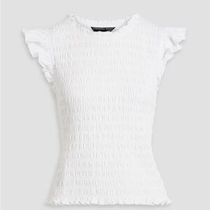 VERONICA BEARD Wyles ruffled shirred cotton-jersey White top Large
